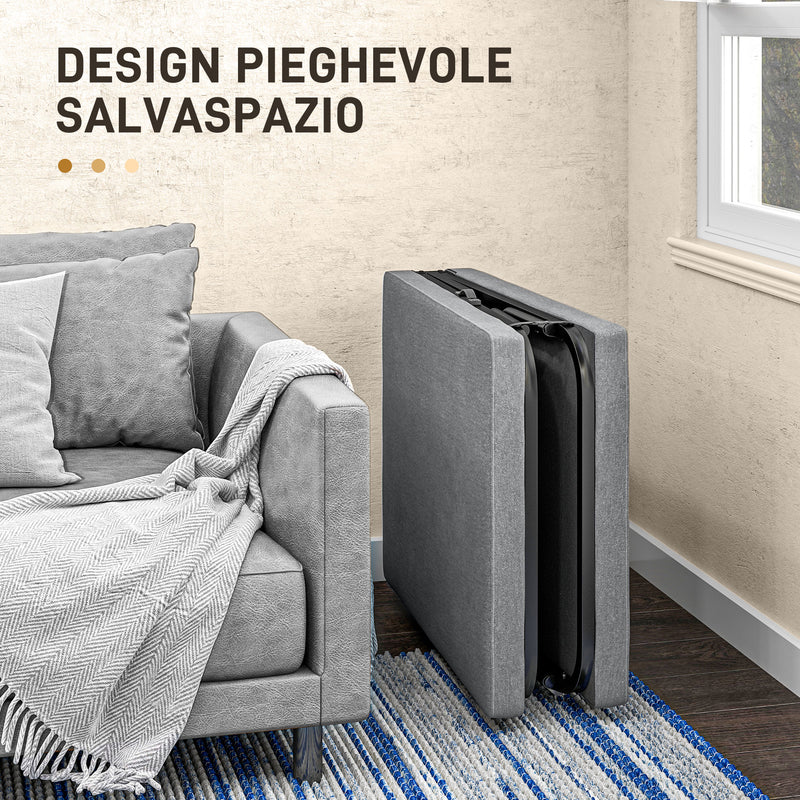Letto Singolo Brandina Pieghevole 180x70x38 cm Materasso in Tessuto Effetto Lino Grigio   