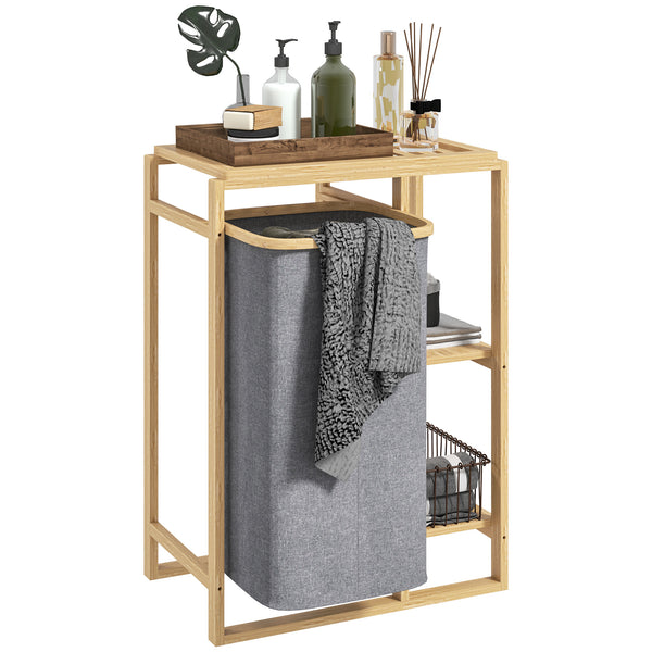 online Cesto Portabiancheria 50x32x70 cm con Borsa Estraibile e Ripiano in Bambù Grigio