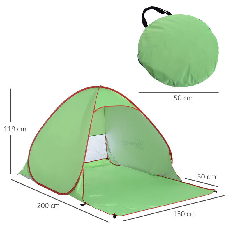 Tenda da Spiaggia Pop Up 200x150x119 cm con Protezione UV 30+ e Borsa di Trasporto Verde   