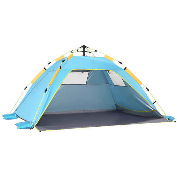 Tenda da Spiaggia Pop Up 220x173x120 cm con Porta a Cerniera in Poliestere e Fibra di Vetro Blu Chiaro e Giallo acquista