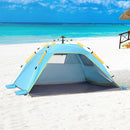 Tenda da Spiaggia Pop Up 220x173x120 cm con Porta a Cerniera in Poliestere e Fibra di Vetro Blu Chiaro e Giallo  