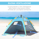 Tenda da Spiaggia Pop Up 220x173x120 cm con Porta a Cerniera in Poliestere e Fibra di Vetro Blu Chiaro e Giallo  