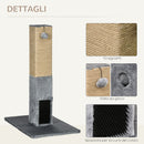 Albero Tiragraffi per Gatti 59,5x39x79 cm 2 Palline Giocattolo e Spazzola in Legno Iuta e Peluche Grigio  