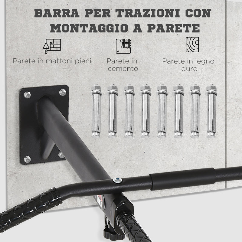 Barra per Trazioni a Muro 2 in 1 con 3 Impugnature Diverse 93,5x65x17 cm in Acciaio Nero