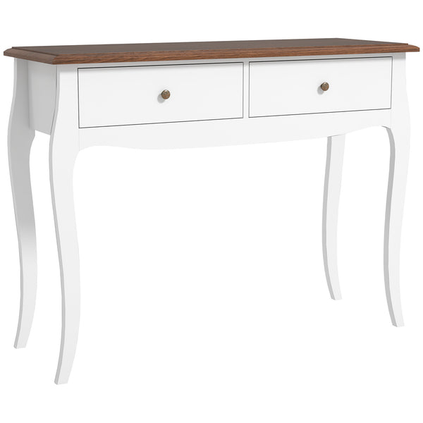 Tavolo Consolle Moderno 100x35x76,5 cm con 2 Cassetti in Legno Bianco e Marrone Scuro sconto