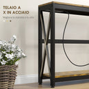 Consolle da Ingresso Stile Industriale con Prese di Corrente 100x24x75 cm Legno e Acciaio 