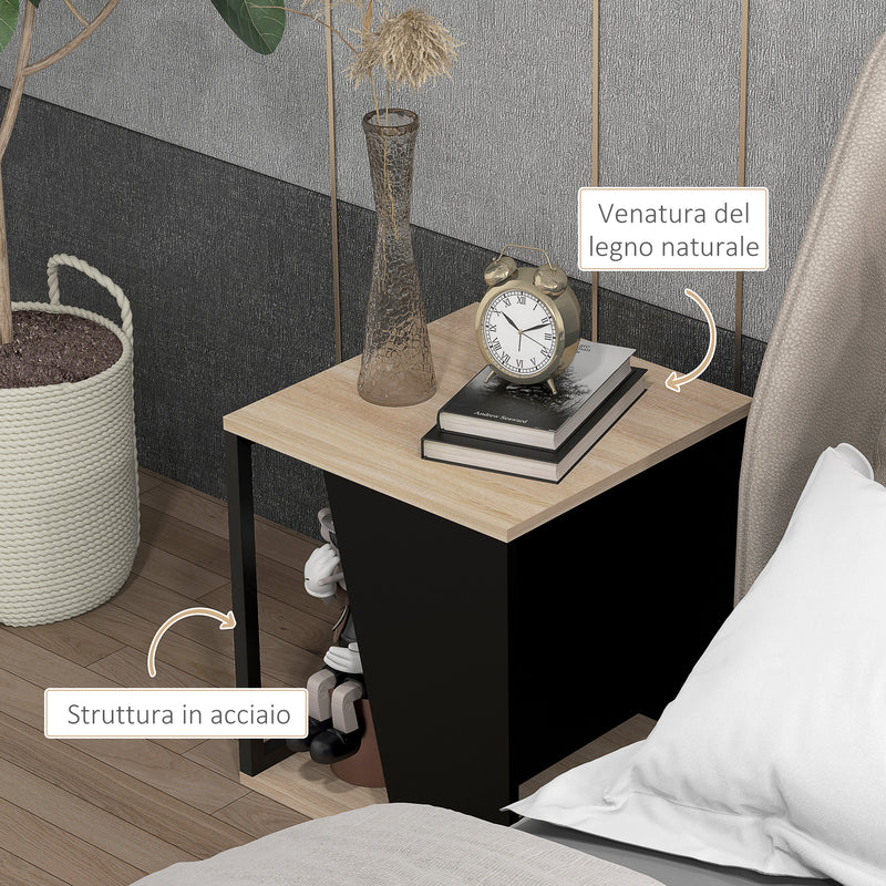 Set da 2 Tavolini da Caffè 40x40x45 cm con Vano Porta Oggetti in Truciolato e Acciaio Nero e Quercia