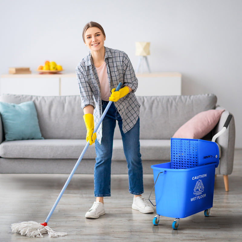 Carrello Pulizie con Secchio da 20 L e Strizzatore 60x27x70.5 cm Blu  