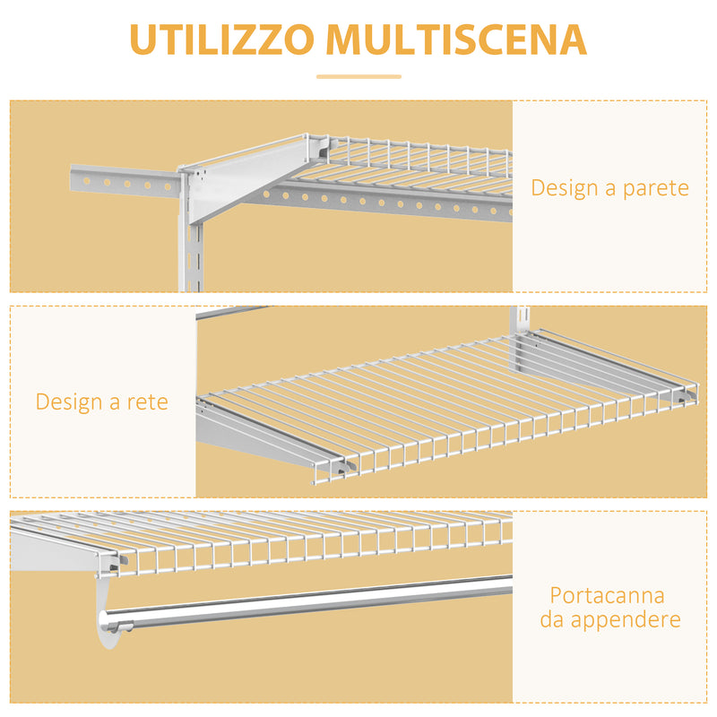 Set Appendiabiti a Muro 178,2x38,8x128 cm con 5 Mensole e 3 Barre Salvaspazio Bianco