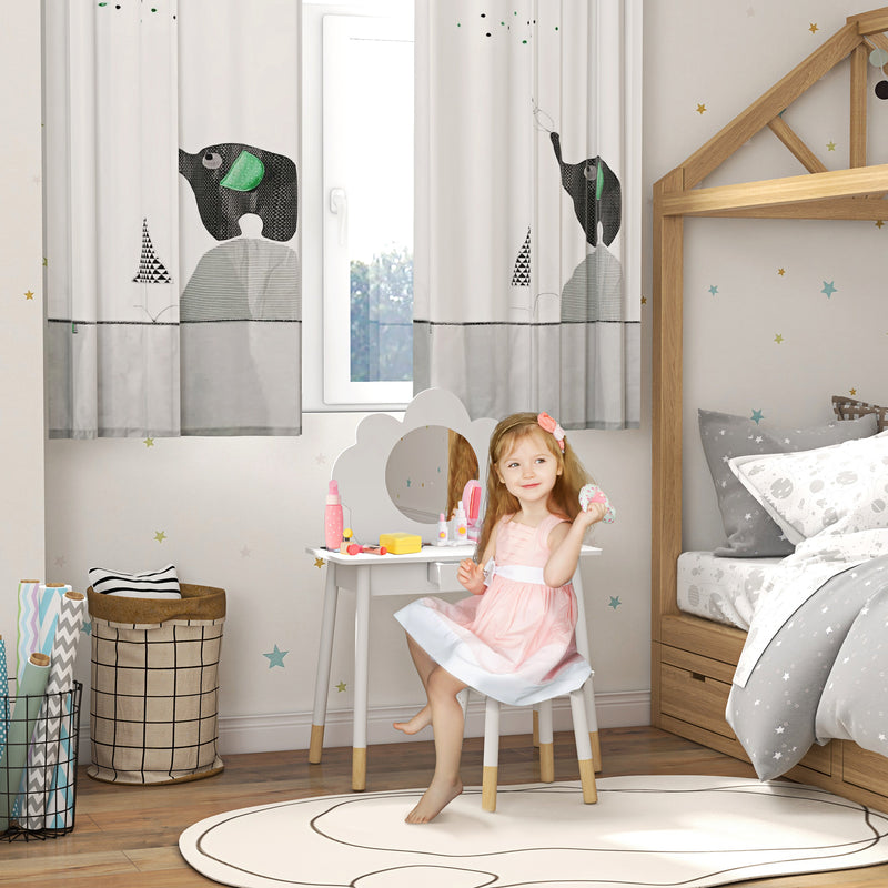 Toeletta Trucco per Bambine Nuvola Consolle e Sgabello in Legno Bianco 