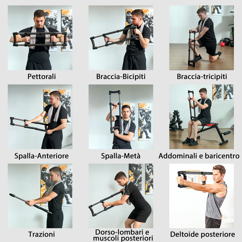 Power Twister Estensore per Pettorali a 4 Molle con Resistenza da 10 a 80 kg in Acciaio Inox Nero   