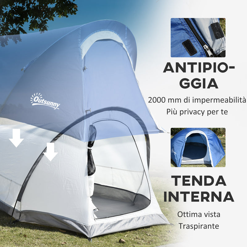 Tenda da Campeggio 265x140x95 cm con Gancio Interno e Finestre a Rete Azzurra