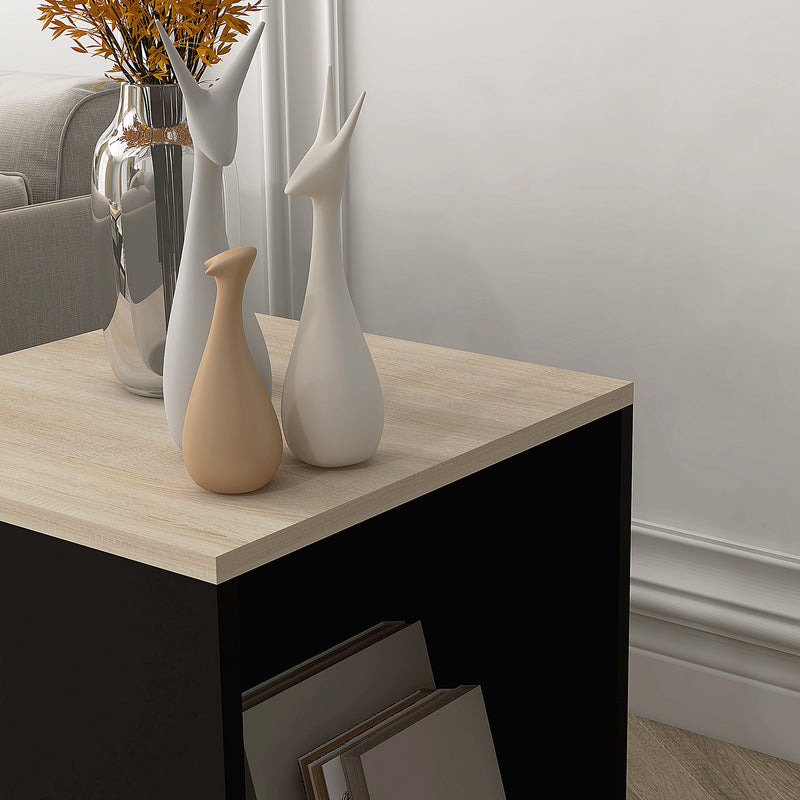 Set da 2 Tavolini da Caffè 40x40x45 cm con Vano Porta Oggetti in Truciolato e Acciaio Nero e Quercia