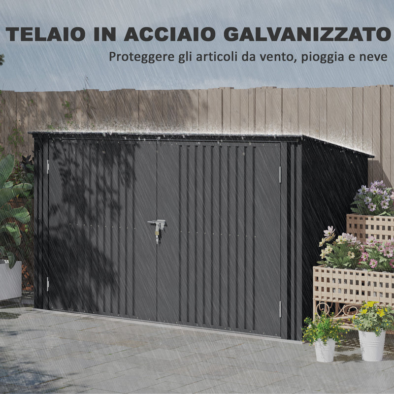 Copribidoni per 3 Cassonetti da 240L 233x105x118,5-133 cm con 2 Porte e Coperchio Grigio Scuro  