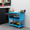 Carrello Porta Attrezzi con Manico Laterale 3 Ripiani e Cassetto 82x35x76 cm in Acciaio Blu 