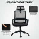 Sedia da Ufficio Ergonomica 60x64Px102-112H cm con Poggiatesta e Altezza Regolabili Nero   