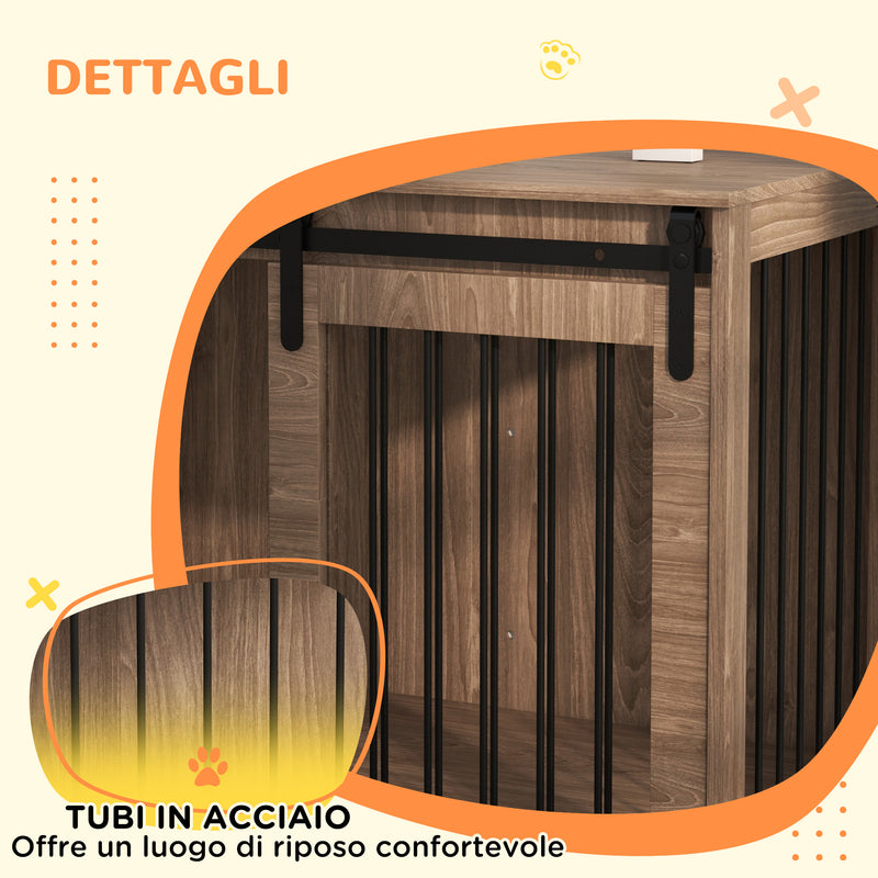 Cuccia per Cani Grandi Casetta con Porta Scorrevole per Interno 98x58x61 cm in Legno Marrone