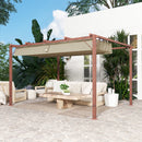 Gazebo Pergola da Giardino 382x300x232 cm con Tetto Retrattile in Poliestere e Alluminio color Legno  