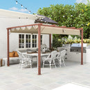 Gazebo Pergola da Giardino 382x300x232 cm con Tetto Retrattile in Poliestere e Alluminio color Legno  