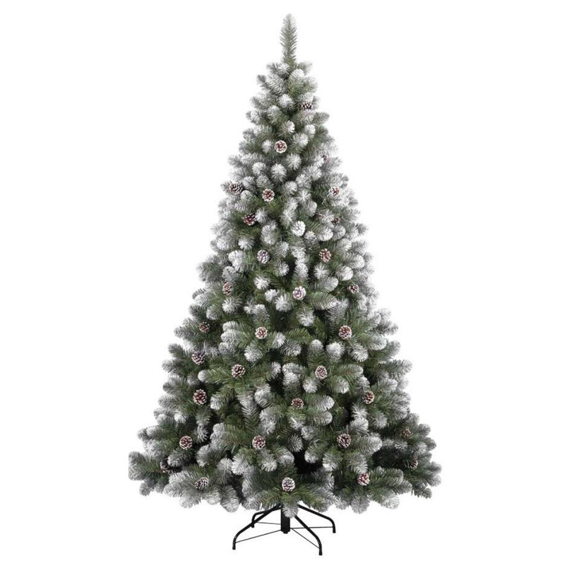 Albero di Natale Artificiale alto 150cm con 361 rami addobbato con punte innevate e pigne-1