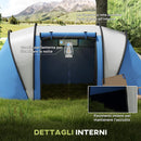 Tenda da Campeggio 2 Posti Impermeabile con 2 Stanze Borsa di Trasporto 220x450x180 cm in Poliestere Blu-6