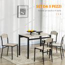 Set da Pranzo Tavolo Rettangolare e 4 Sedie in Acciaio e MDF Nero e Rovere