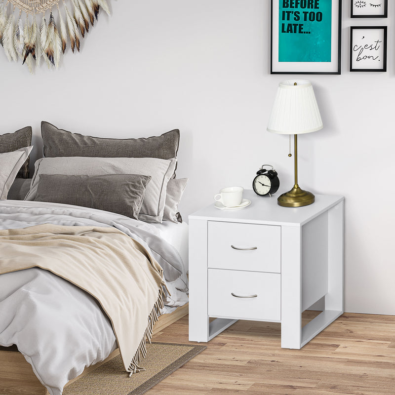 Comodino Moderno  con 2 Cassetti per Camera da Letto 48x39x54 cm in Legno Bianco