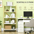 Scaffalatura a 5 Piani 70x37,5x150 cm in Bamboo e MDF Bianco