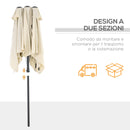 Ombrellone Doppio 150x295x170-214 cm Inclinabile e Regolabile in Poliestere e Metallo Crema  