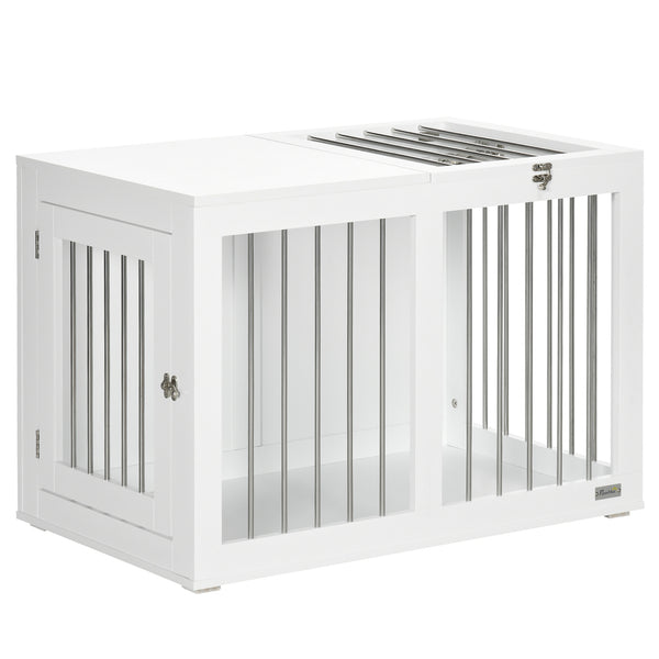 online Casetta per Cani Taglia Media 80x50x56,5 cm con 2 Porte Bloccabili Gabbia in Acciaio e MDF Bianco
