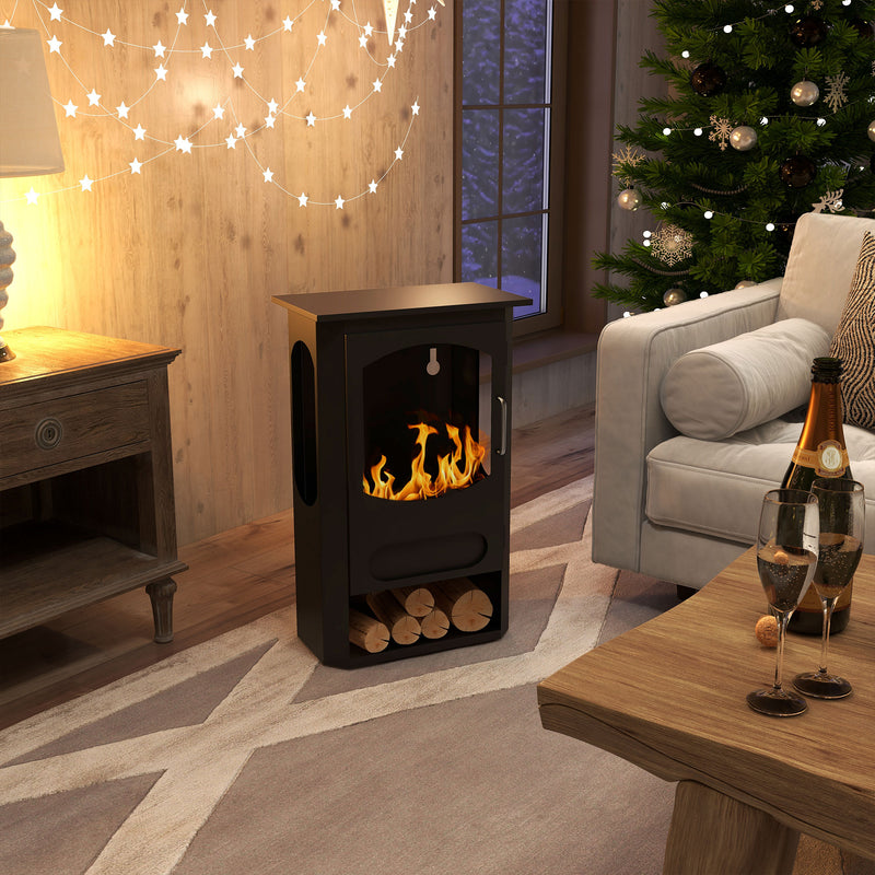 Camino a Bioetanolo da Pavimento Autoportante 43x25x68 cm Bruciatore da 1,2L in Acciaio Inox Nero