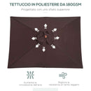 Ombrellone da Giardino Rettangolare Inclinabile 200x150x235H cm Apertura a Corda Caffè 