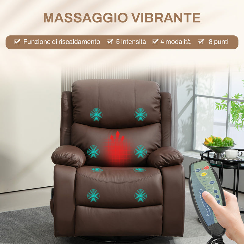 Poltrona Relax Massaggiante 97x92X104 cm Reclinabile e Riscaldante con 8 Punti Massaggianti Marrone  