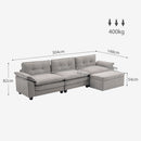 Divano 3 Posti Angolare con Chaise Longue e Pouf Contenitore Rivestimento in Ciniglia Grigio   