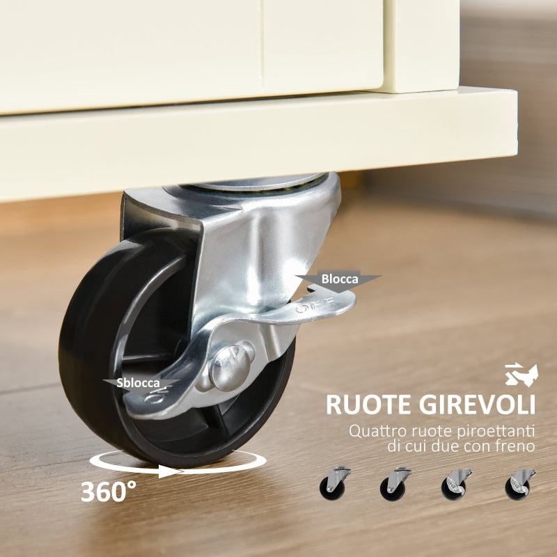 Isola per Cucina 110x49,5x89,5 cm con Cassetti Armadietto e Portasciugamani in Legno e MDF Bianco