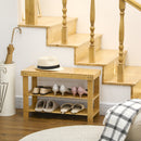 Panca Scarpiera 70x28x45 cm con 2 Ripiani a Doghe e Seduta in Bambù   