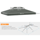 Copertura per Gazebo  a 2 Livelli  con Cinghie e 10 Fori di Drenaggio 4x3m in Poliestere Grigio Scuro