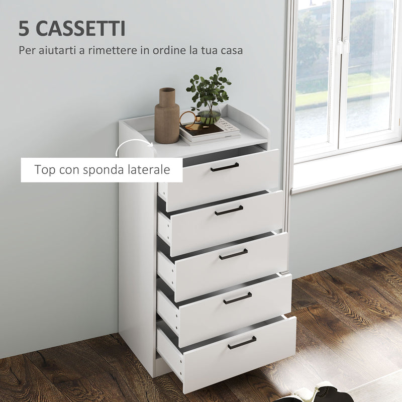 Cassettiera 5 Cassetti 60x40x114 cm in Legno Bianco  