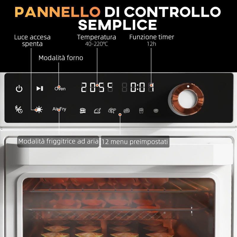 Forno Elettrico 1500W 13L 12 Programmi Friggitrice ad Aria Bianco 