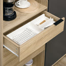 Credenza Moderna da Cucina 110x41,5x180 cm con Armadietto Cassetto e Porta Calici in MDF Legno Naturale e Grigio