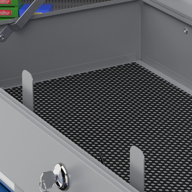 Cassetta Attrezzi con 6 Cassetti un Bauletto e 2 Chiavi 60x26x34 cm in Acciaio Blu