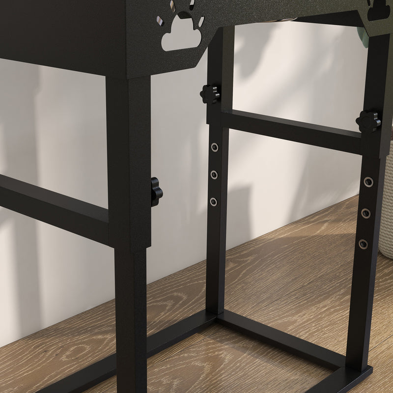 Portaciotole per Cani a 7 Altezze Regolabili  44x27x51 cm con 2 Ciotole Rialzate Ø19x6 cm in Acciaio Nero