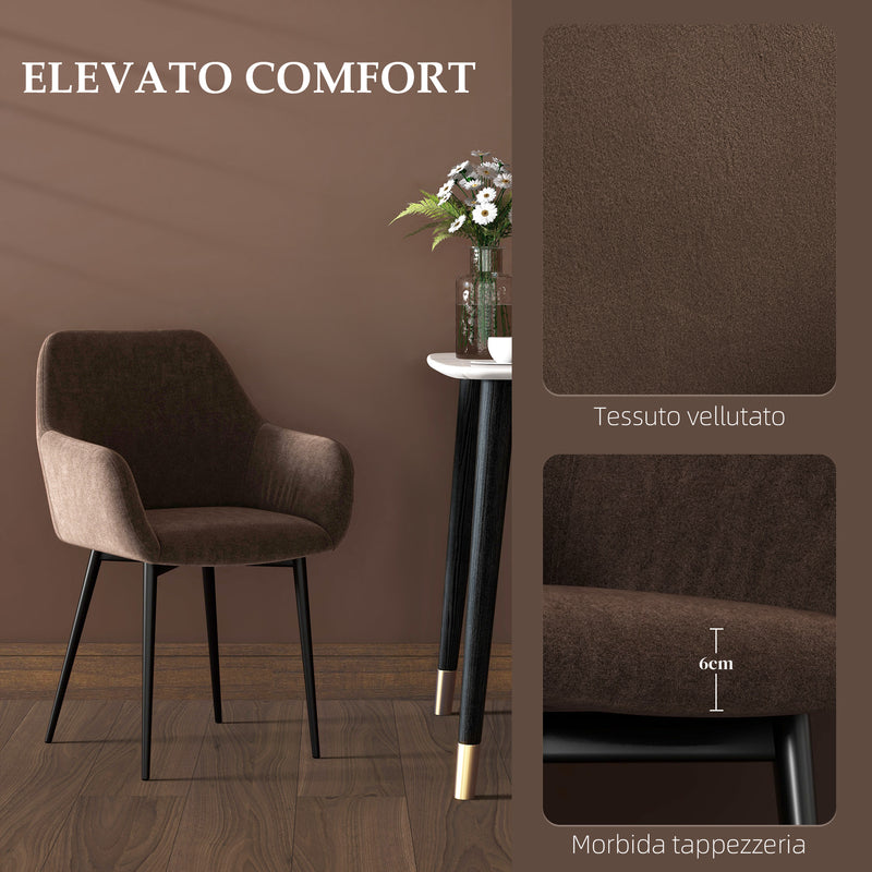 Set 2 Sedie Imbottite Stile Nordico 54x57x80 cm Tessuto Effetto Velluto Marrone 