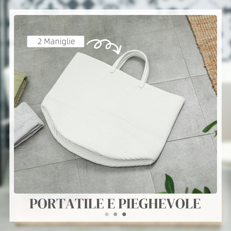 Cesto Portabiancheria Pieghevole con Manici 36L Ø38x45 cm in Cotone Naturale Bianco Crema 