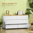 Cassettiera 6 Cassetti 140x37x75 cm in Truciolato Bianco e Color Legno