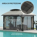 Gazebo da Giardino 395x330x294 cm con Zanzariere e Doppio Tetto in Metallo e Poliestere Grigio Chiaro   