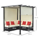 Set Salotto da Giardino Divano Angolare con Pergola Gazebo in Rattan Nero e Beige