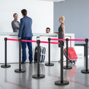 2 Colonnine Tendinastro di 2 m in Acciaio Inox Nero  Ø32x90 cm Nastro Rosso