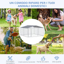 Gabbia Kennel per Cani da Esterno 400x400x232 cm in Metallo e Tetto in Tessuto Oxford Argento