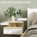 Set da 2 Comodini Sospesi con Cassetto e Ripiano Superiore 35x32x22,5 cm in Legno Bianco e Rovere